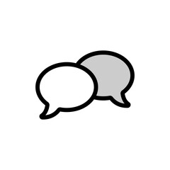 Two overlapping speech bubbles, one white and one gray, representing communication or conversation.