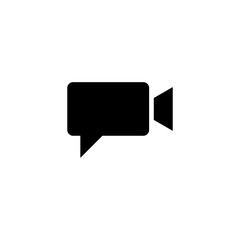 Black icon representing a video call or video message, combining a speech bubble and a camera symbol.