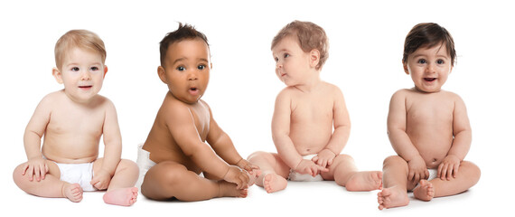 Cute little babies on white background. Adorable children