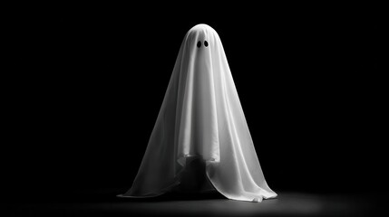 Mysterious Ghost with Black Background in Monochrome Style