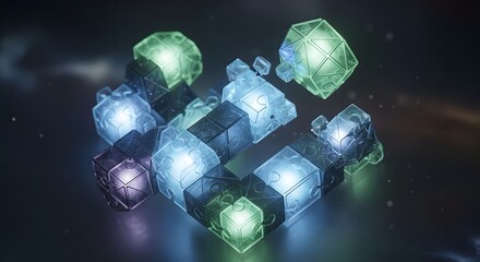 Glowing Crystal Cubes Interlocking Structure.