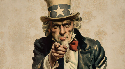 Iconic Uncle Figure Pointing in Classic Patriotic Poster Illustration Symbolizing Nationalism and Cultural Heritage