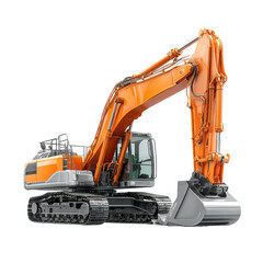 Png of orange excavator isolated on transparent background, a powerful machine for construction and industrial projects, with hydraulic system and heavy bucket