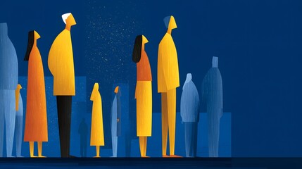 Diverse Group of Silhouetted People Standing Together in an Urban Nightscape Illustration