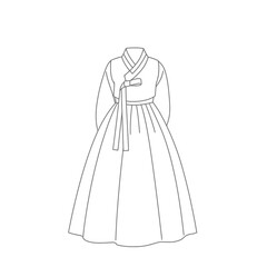 Line Drawing of Traditional Korean Hanbok Dress