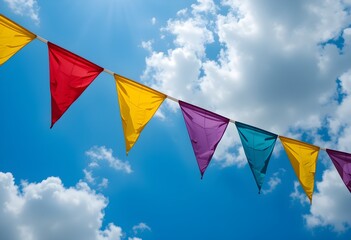 Dekorative Wimpelgirlande im Freien bei nat&uuml;rlichem Tageslicht