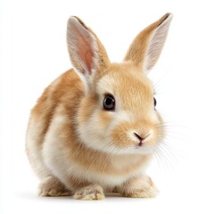 Obraz premium A close-up of a cute fluffy bunny rabbit with endearing eyes. The bunny appears alert and curious, with a soft and innocent appearance.
