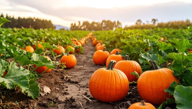 Pumpkin patch at golden hour