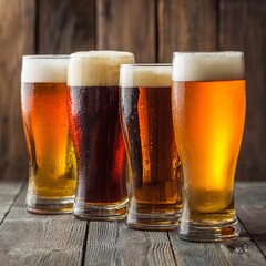 A selection of refreshing craft beer glasses, showcasing a variety of flavors and hues