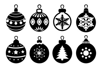 set of Christmas Ornaments black silhouette  vector