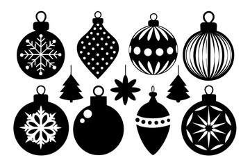 set of Christmas Ornaments black silhouette  vector