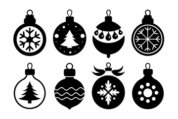 set of Christmas Ornaments black silhouette  vector