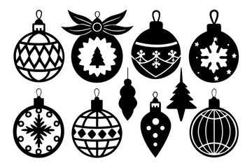 set of Christmas Ornaments black silhouette  vector