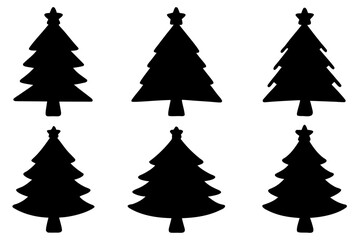 set of different Cute Christmas Tree black silhouette  vector