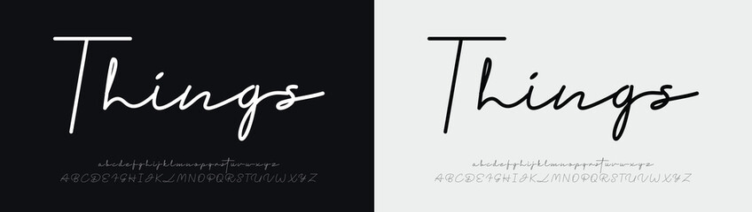 Things Hand drawn vector alphabet. Modern monoline signature script font. Elegant Signature Font. Best Alphabet Beautiful Calligraphy Signature Font. vector illustration 
