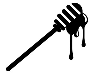 Honey dipper stick with dripping honey silhouette vector,Honey dipper stick icon