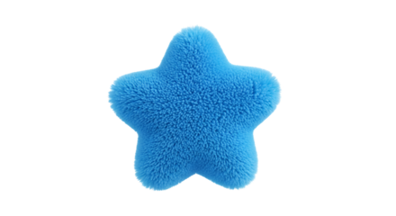Blue Fuzzy Star Pillow or Toy Isolated on Black Background for Kids and Decoration