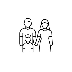 Outline family icon of a man, woman, and child representing parenthood and togetherness