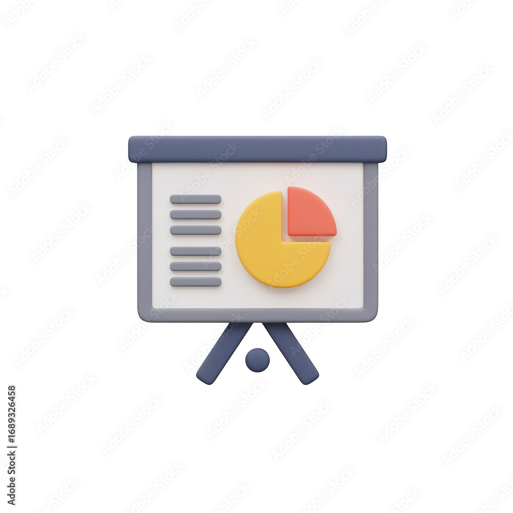 Fototapete 3d flip chart presentation board with pie chart and data isolated on transparent background