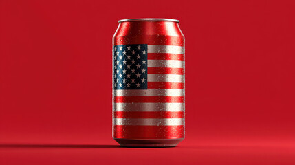 Vibrant Soda Can with American Flag: A Patriotic Refreshment Statement in Bold Red