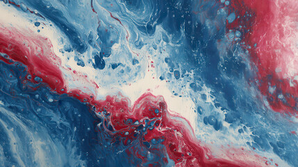 Fototapeta premium Dynamic Abstract Fluid Art with Vibrant Blue and Red Swirls in Contemporary Composition