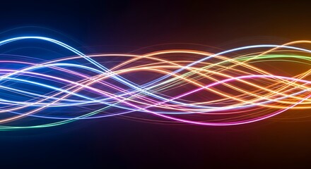 Abstract visualization of colorful light trails flowing and intertwining against a dark background.