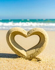 Heart-shaped sand sculpture on beach (1)