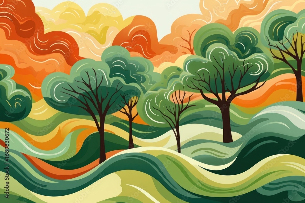 Poster trees painting graphics pattern.
