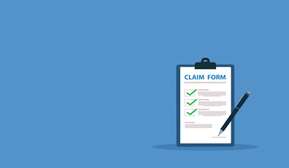 Clipboard claim form. Online claim form. Vector illustration.