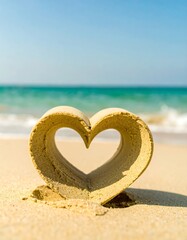 Heart-shaped sand sculpture on beach