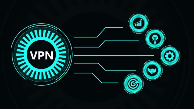Modern vpn technology displayed with glowing digital futuristic interface graphics