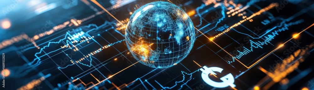 Aufkleber a digital globe surrounded by data graphs and glowing elements, representing global connectivity and