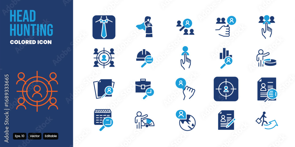 Aufkleber headhunting colored icon set vector design good for web and mobile app