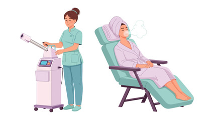 Medical professional operates advanced aesthetic equipment for patient relaxation and treatment in a modern clinic setting