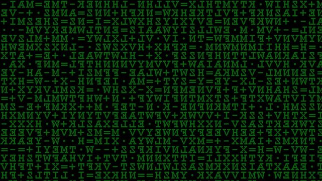 Green matrix code cascading down a black screen, resembling digital rain or computer programming interface.