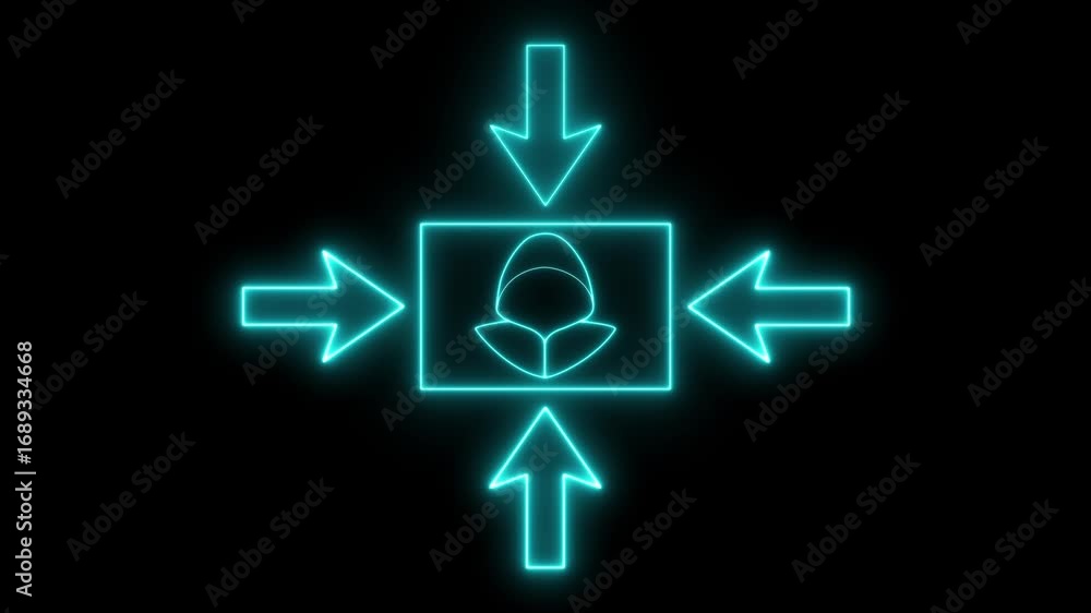Aufkleber cyan color abstract neon hacker icon animation. inside neon box hacker icon animation. neon arrow di