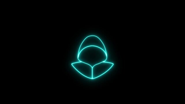 Neon cyan color hacker icon, flickering emergence and fading. digital hacking, and technology symbol 4k video