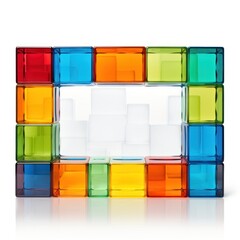 Window pane made out of building blocks toy white background rectangle.