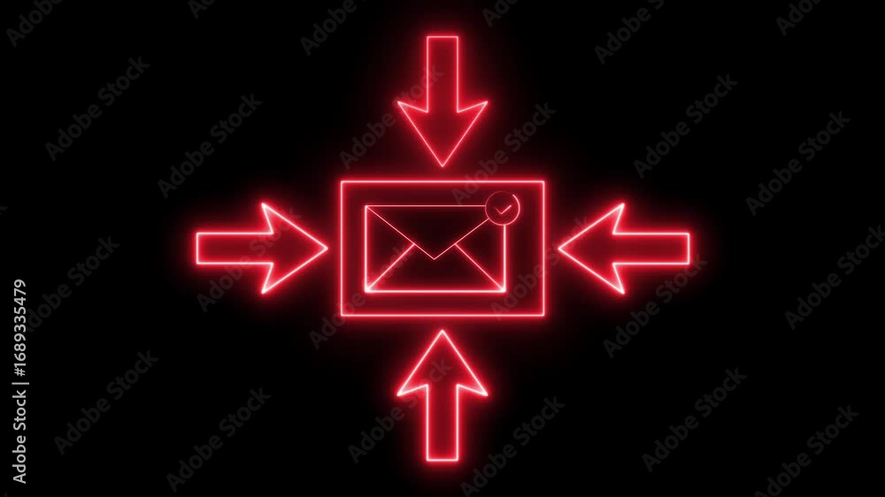 Aufkleber red color abstract neon message with tik mark icon animation. inside neon box message icon animation