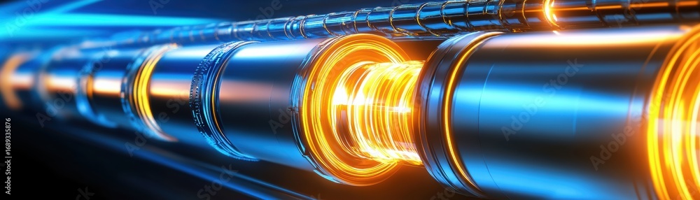 Aufkleber a close-up view of futuristic technology featuring glowing elements and metallic structures, conveyi
