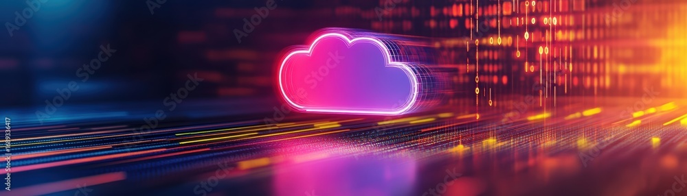 Aufkleber a vibrant digital representation of a cloud symbol, surrounded by colorful data streams, illustratin