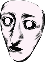 Obraz premium Abstract monochrome illustration of a surreal face with hollow eyes. Vector illustration
