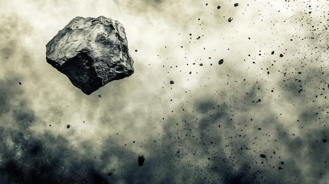 Asteroid Floating in Space Amidst Debris