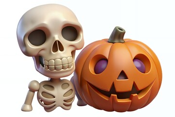 Spooky skeleton and jack o lantern halloween duo