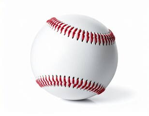 Close-up of a white baseball with red stitching, showcasing classic sports design and texture.