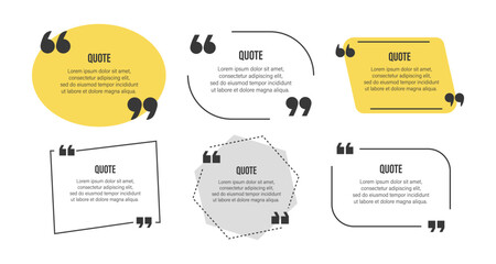 Minimalist typography quote boxes with modern geometric shapes and speech bubbles
