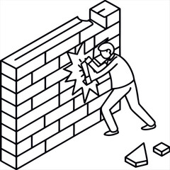 A linear style icon showing breaking wall barriers