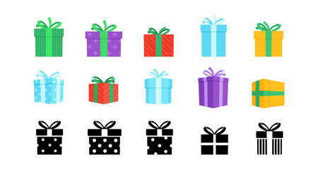Colorful gift boxes set with simple flat and silhouette design