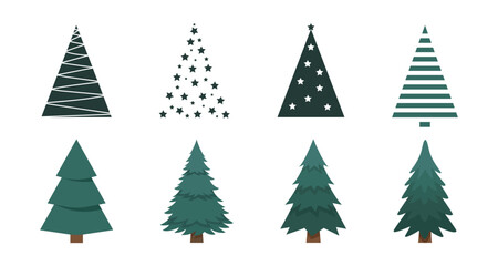 Stylized christmas trees collection with geometric and natural designs