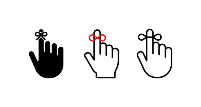 Reminder icons featuring fingers with ribbon bow in minimalist styles